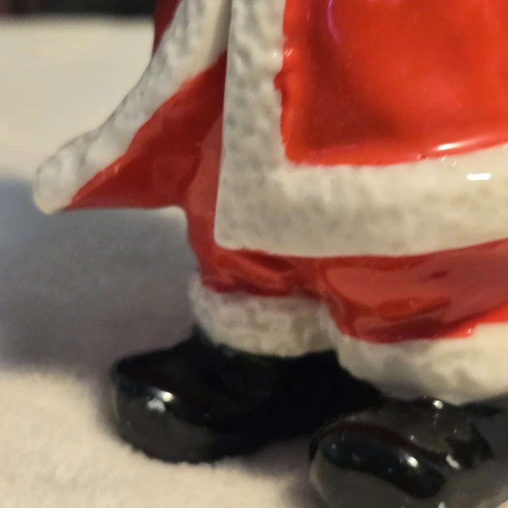 Vintage Ceramic Santa Claus Figurine w/ Pipe Holding Sack Christmas Holiday